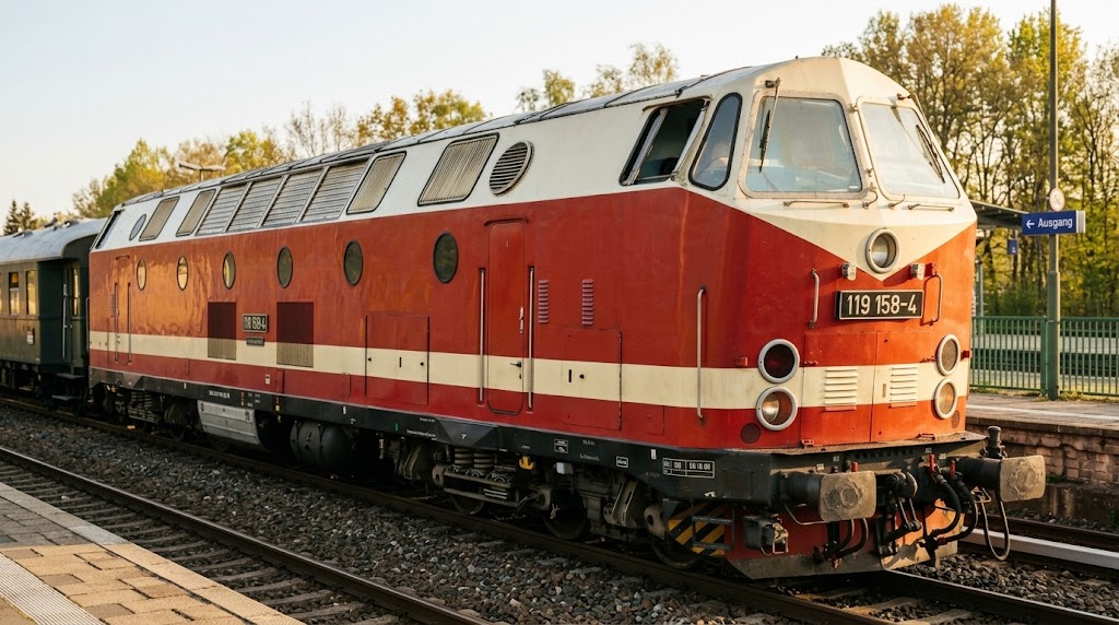 oberlausitzer_'s tweet photo. 🚂 RAILWAY LEGENDS | EP. 012 🇩🇪

Die BR 119 – besser bekannt als das legendäre "U-Boot" der Reichsbahn. Markante Bullaugen, eigenwillige Form und bis heute ein echter Kultdiesel. ❤️  

Manche Maschinen werden alt. Andere werden Legenden.  

#BR119 #UBoot #RailwayLegends https://t.co/pUrDEZgZVx