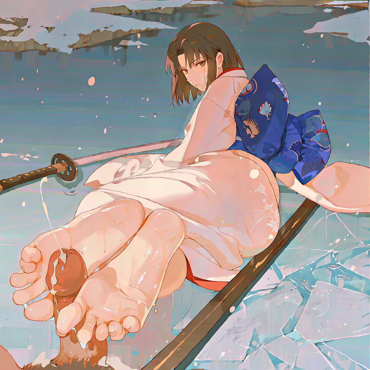 ntxhs2026's tweet photo. Ryougi Shiki | Kara no Kyoukai 
一般角色都是越淫荡越色。但式姐搞黄色的时候，反而感觉表情高冷的时候会更色。难道是传说中的反差感。 #footjob,足交 https://t.co/0QBiXZnMXO