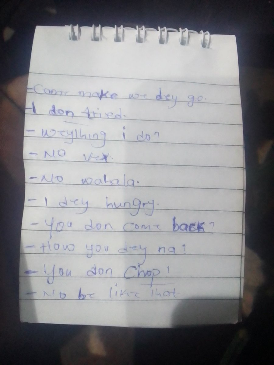 nuokoye's tweet photo. A colleague from Tanzania showed me his pocket jotter which he had been using to learn pidgin English since coming to Nigeria this year. A glance at the first page gave me an idea of the mindset of the person who he had been learning from. https://t.co/w3KBWBay2i