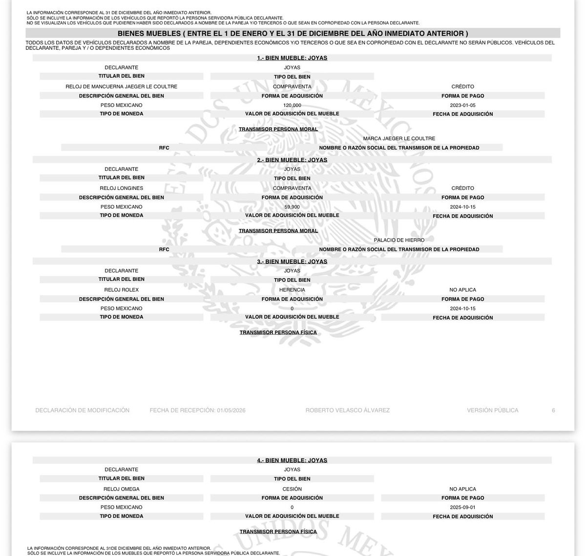 jorgegogdl's tweet photo. Roberto Velasco @r_velascoa canciller mexicano, tiene una colección de relojes finos declara un Jaeger Lecoultre de 120 mil pesos, un Longiness de 59 mil, un Rolex de Herencia y un Omega por “cesión”.

Oh la la https://t.co/nhkGvzOxgk