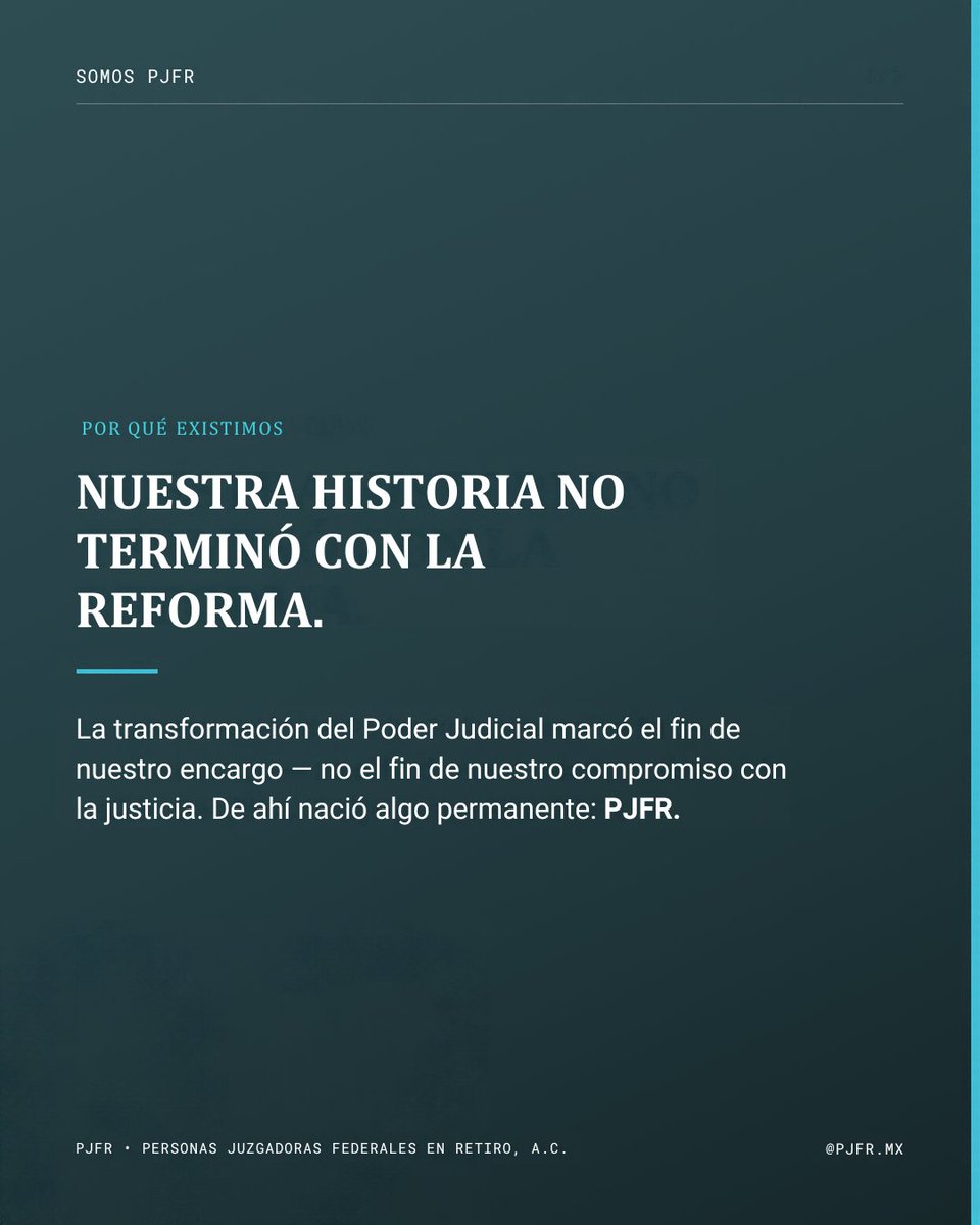 pjfrmex's tweet photo. NO SOMOS UNA HISTORIA TERMINADA.
Somos Personas Juzgadoras Federales en Retiro, A.C., una asociación independiente que reúne décadas de trayectoria y experiencia al servicio de la justicia en México.
#PJFR #IndependenciaJudicial #EstadoDeDerecho #JusticiaFederal https://t.co/FF95CkkzPM