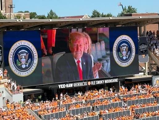 RealMartyT7's tweet photo. The Trump Curse continues as Tennessee loses to #1 Texas 20-17 ending a valiant 4th quarter comeback by Tennessee

Inviting Donald Trump to a sports event guarantees the home team loses. It happened with the Knicks at MSG and many other teams when Trump shows up

Wonder how Tennessee fans feel about the felon Trump now after The Trump Curse led to a Tennessee defeat after he showed up with Marsha Blackburn in Neyland Stadium?

The Trump Curse is real. Tennessee sadly learned that lesson today in Big Orange Country

#USDemocracy #DemsUnited #DemVoice1 #BelieveYourEyesNotMAGALies