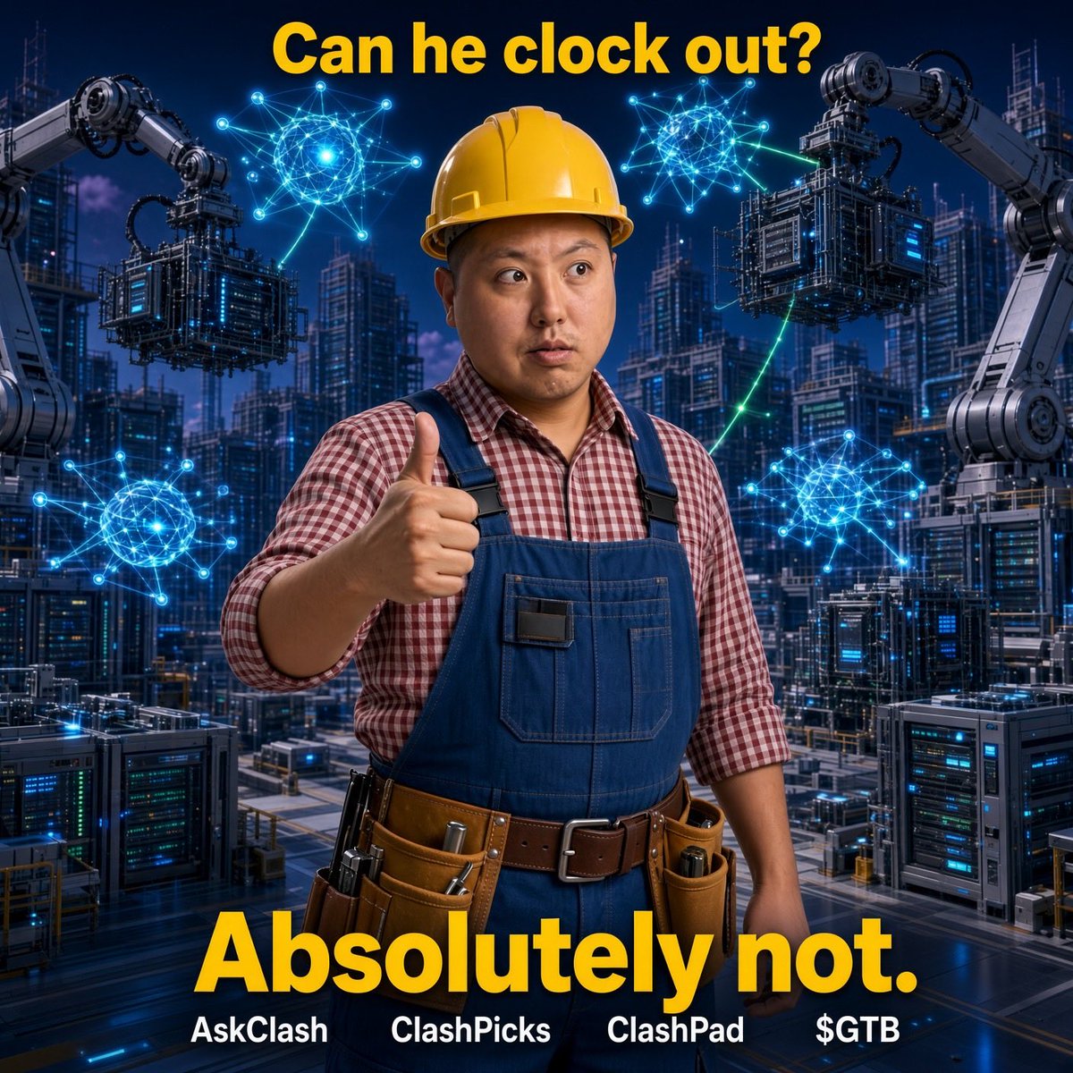 GeorgeTheBu1der's tweet photo. George did not ask for a day off.
The hard hat asked for a day off.
Can he build it? Yes he can.
Can he clock out? Absolutely not.
@AskClash still answering questions
@ClashPicks still making calls
@ClashPadFun still launching
@ClashProjectAI still expanding the site
$Clash  $GTB https://t.co/xDDSxnSewu