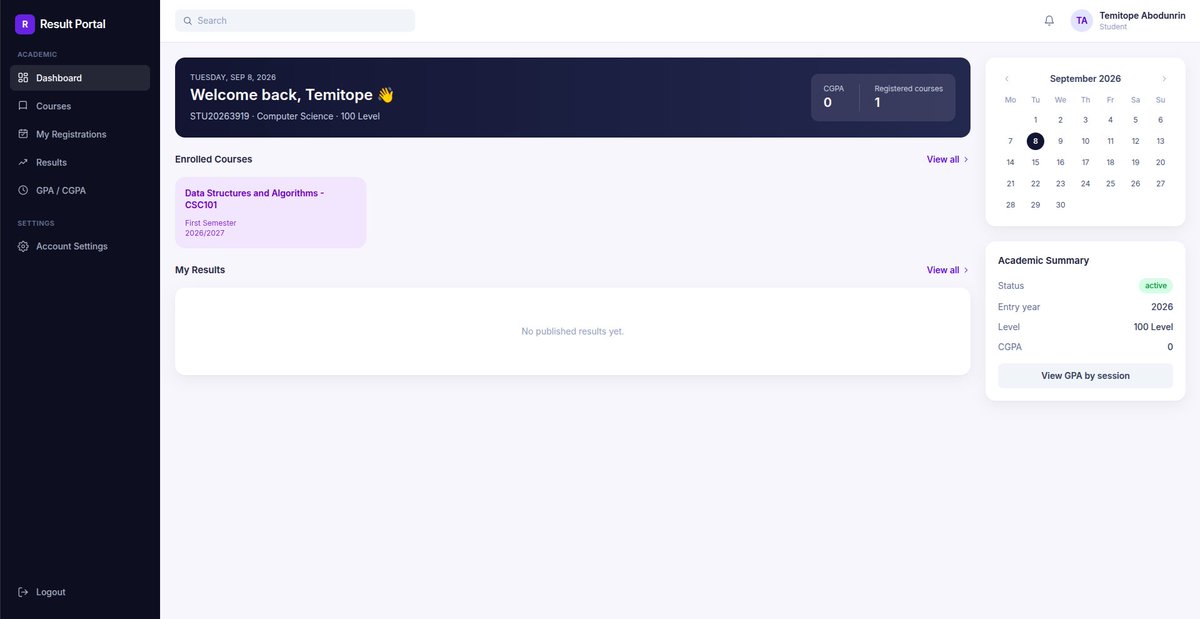 topseen_a's tweet photo. Built &amp; deployed a full-stack academic result portal 🎓

Django REST API + React frontend — course registration, staff result uploads, auto GPA/CGPA calc, JWT auth, role-based permissions.

Deployed free: Render + Vercel + Neon Postgres.

🔗 https://t.co/cg38F6dOPF

#Django https://t.co/E8l4kdzIwy