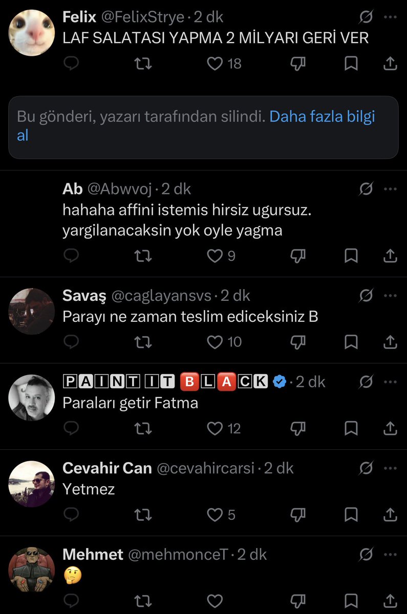 ajansmuhbir1923's tweet photo. Fatma Betül Sayan Kaya, tweeti attıktan sonra mentionları kapattı.

Kısa sürede gelen yanıtlar şöyle:

• Laf salatası yapma 2 milyarı geri ver.

• Parayı ne zaman teslim edeceksiniz? https://t.co/Yd5csTCZJd