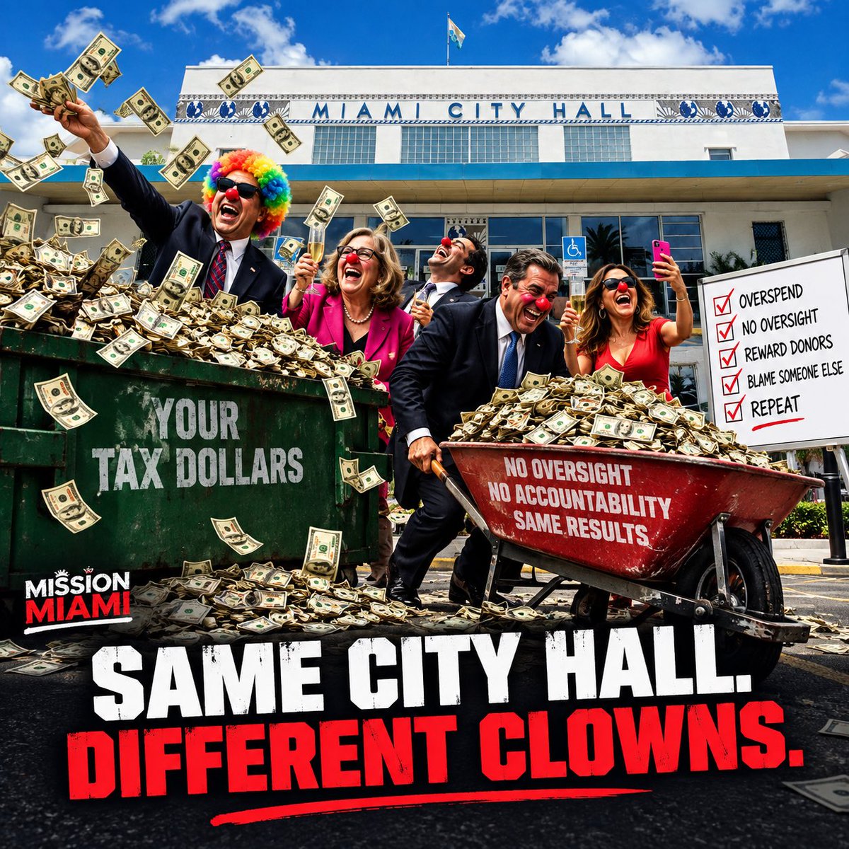 MissionMiamiPC's tweet photo. An $800 million tab for taxpayers.

City Hall’s donors helped get them elected. 

Now taxpayers get stuck with the bill while the insiders get paid back.

They donate. 

City Hall pays them back. 

You pay the bill. 

🤡💸

#MissionMiami #MiamiPolitics https://t.co/oeqzOmFwCG