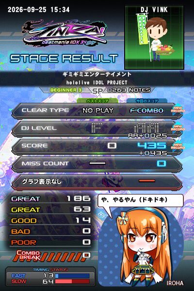 KME_KINGRECORDS's tweet photo. 続いて #2回目 の #ラウンドワン春日井店 の #beatmaniaIIDX で #1ステージ目 は、#hololiveIDOLPROJECT さんで #ギミギミエンターテイメント をプレイした #リザルト で #初プレイ で #フルコンボ でした!#IIDX #弐寺 #BEMANI #青柳諒 #ホロライブ #KONAMI #ラウンドワン #ヨロッカ春日井 https://t.co/9kiEykssyX