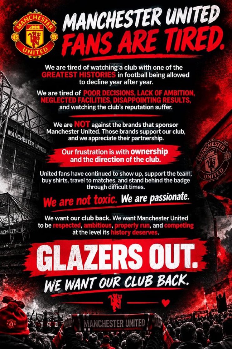 Monty_Mole_1970's tweet photo. Sadly most of our fanbase just don’t care, they say they do, but they don’t.

They say they’re #INEOSOUT & #GLAZERSOUT but they’re not really.

The actions of most of this fanbase says more than word will ever do!

SHAMELESS HYPOCRITES !!

👀 if only this was true, but there is simply not enough of us👇