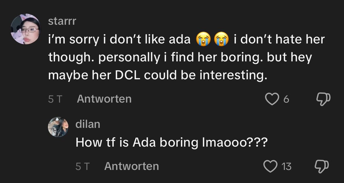 dilwong30's tweet photo. Broooo can Ada haters explain why she’s ‘boring’ but other characters aren’t? We barely know much about plenty of other characters either lmao https://t.co/2nc0Ty1SSl