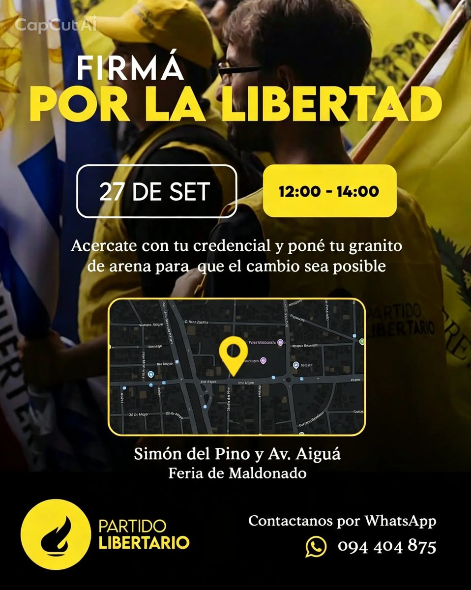LibertarioUy's tweet photo. El sistema no quiere que esto suceda Mañana domingo , 27 de septiembre , el Partido Libertario junta firmas en tres departamentos para inscribirse en la Corte Electoral.

Maldonado
Feria de Maldonado, Simón del Pino y Av. Aiguá — 12 a 14 hs

Salto
Feria Plaza de Deportes — 10 a 13 hs

Montevideo
18 de Julio y Tristán Narvaja, entre la Facultad de Derecho y la Biblioteca Nacional — 10 a 14 hs

Llevá tu credencial y firmá.
La libertad empieza por vos.