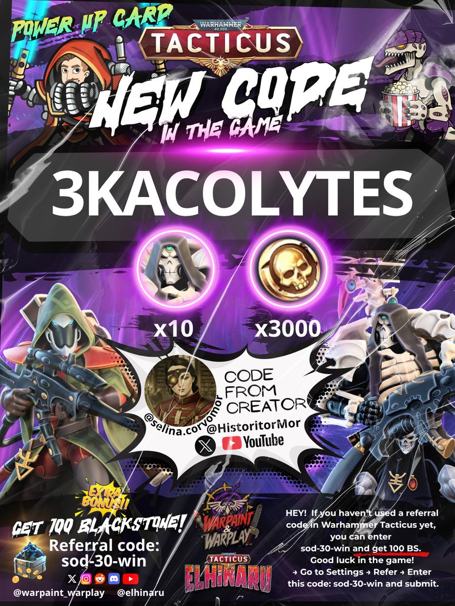 elhinaru's tweet photo. New Code (26 September 2026) Warhammer 40000 Tacticus. Power up Card. https://t.co/z0lCFeqGys