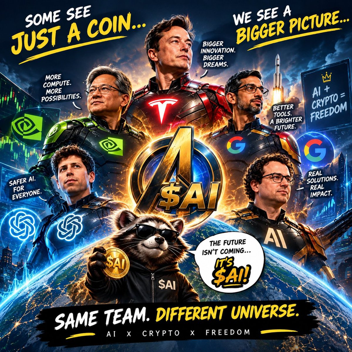 FeMi593772's tweet photo. Some see just a coin. We see the ultimate fusion of tech giants powering the next era.
AI + Crypto = Absolute Freedom.
The future isn’t coming... **IT’S $AI** 🚀💥

Avengers, assemble! ⚡️
#AI #Crypto #Solana #$AI #AvengerIntelligence

@AvengerTech https://t.co/O8jS4A5eSR