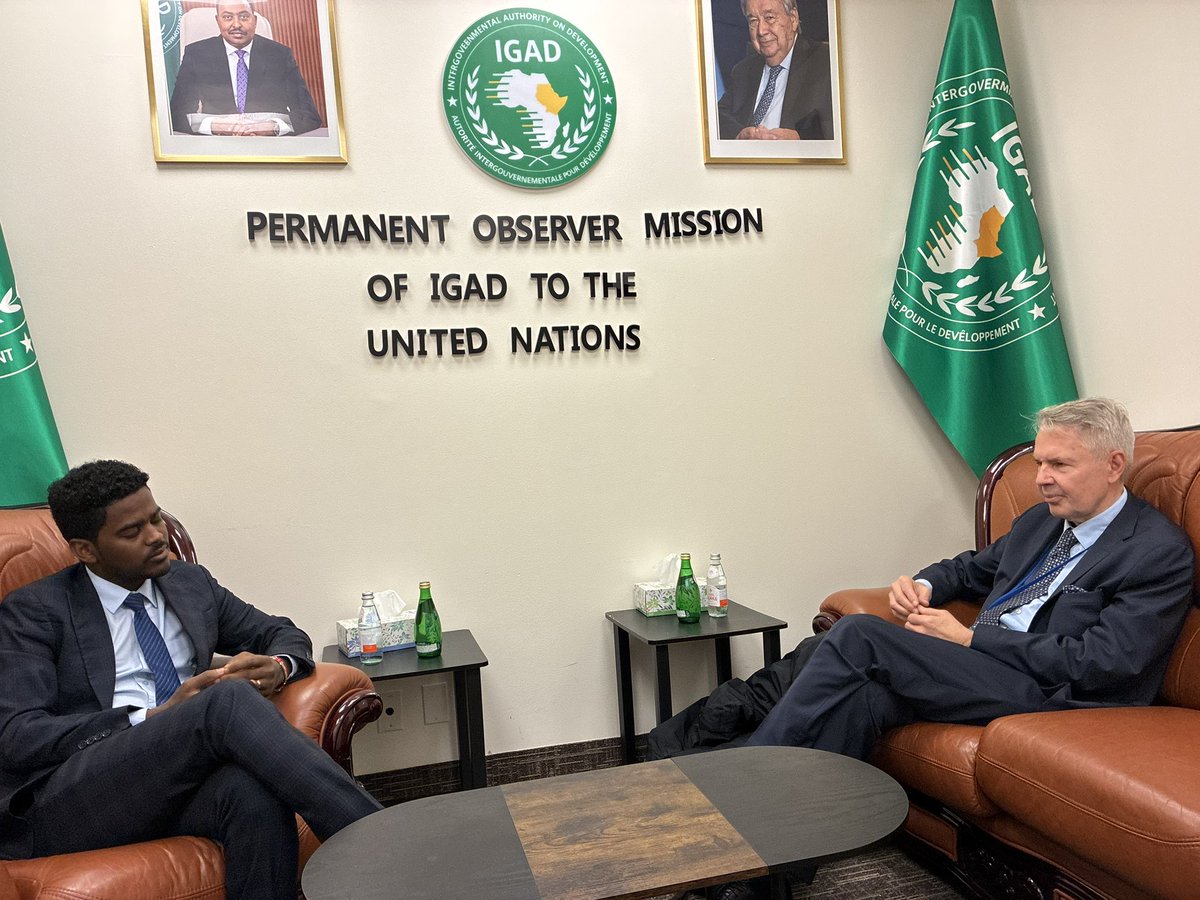 cherinet_'s tweet photo. Today at the IGAD mission I welcome H.E Mr Pekka Haavisto Special Envoy of the United Nations Secretary General on Sudan 🇸🇩. We discussed the current challenges in the region and how to scale up our efforts in support of the Sudanese people and to achieve a unified goals alongside the Quads and Quintet members.