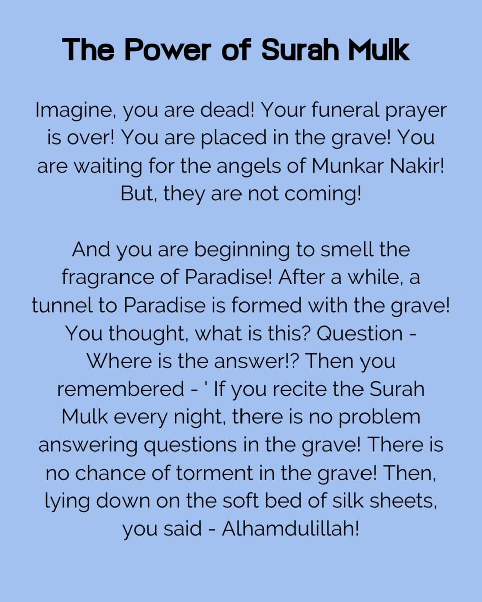 Cool_Ustaz's tweet photo. The Power Of Surah Al-Mulk.💙 https://t.co/KZ4nYqOT3h