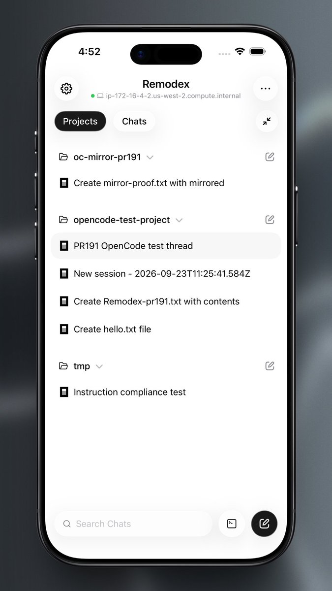 emanueledpt's tweet photo. opencode is getting a remote controller

it will be usable with your oc sub in remodex in the next update https://t.co/IRJgC3bQ3f