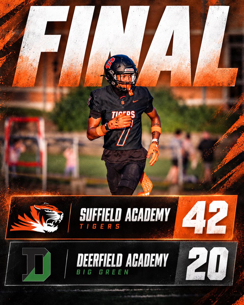 SuffieldFB's tweet photo. Tigers take care of business on the road! 

Suffield 42 | Deerfield 20

Together. Tough. Smart. Relentless.

#GetBack 🖤🧡🐅 https://t.co/7ikZFmiIEQ