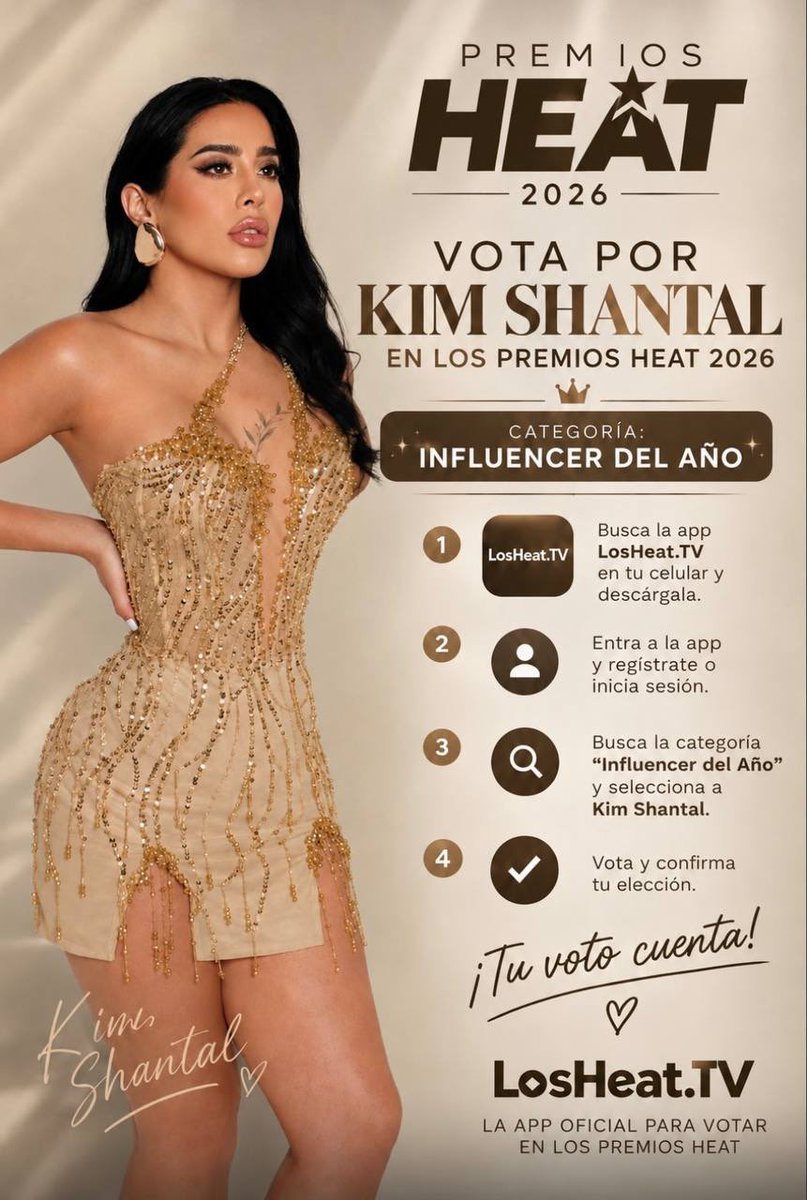 TeamKimsu's tweet photo. 🚨RECORDATORIO🚨

No se olviden de votar por Kim Shantal en los premios heat en la categoría INFLUENCER DEL AÑO cuentan con un voto al día por cuenta , pueden registrarse desde varios correos para tener más oportunidades ⭐️
#lamansiónvip #kimsu 

Instrucciones acá abajo👇🏻 https://t.co/ONxYRkmvdv
