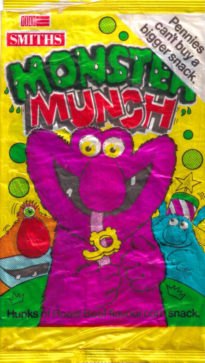 CrispsOfBritain's tweet photo. Welcome, new followers! Here we review the latest British crisps, marvel at vintage crisp packets and worship our Lord Almighty, the Pink Monster. https://t.co/eAZtGRnCkV
