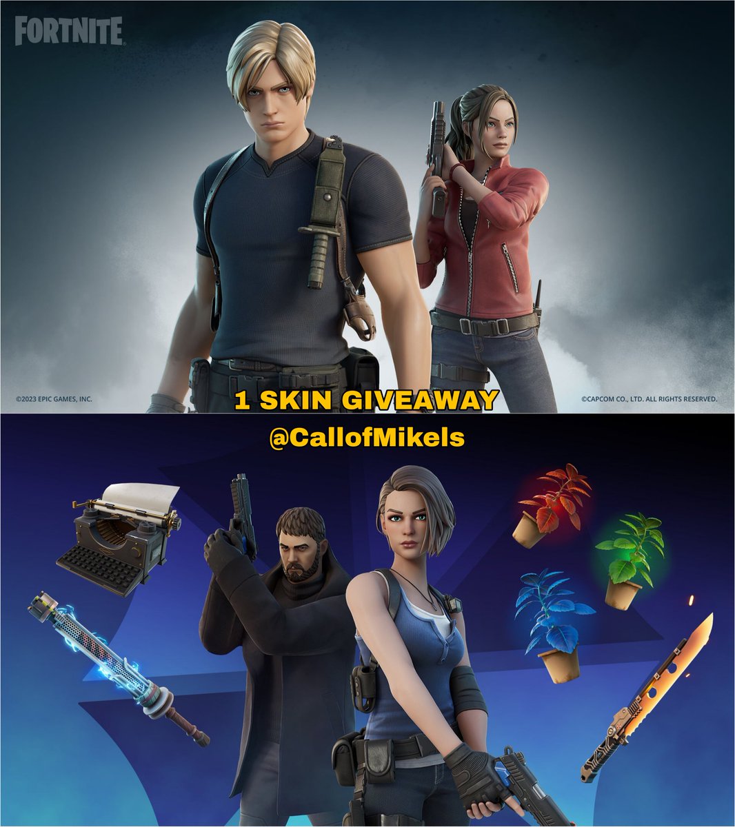 CallofMikels's tweet photo. ¡SORTEO 1 SKIN A ELECCIÓN FORTNITE x RESIDENT EVIL! 🎉

📌 Requisitos:
- Seguir a: @CallofMikels
- Dar Me Gusta y RT
- Unirse a este enlace: 
https://t.co/9y0Vz0HyB0

🗓️ Finaliza en 48 horas

Usa el Codigo "CallofMikels" 🤑

#Fortnite #Giveaway https://t.co/C2gRG1N5HR