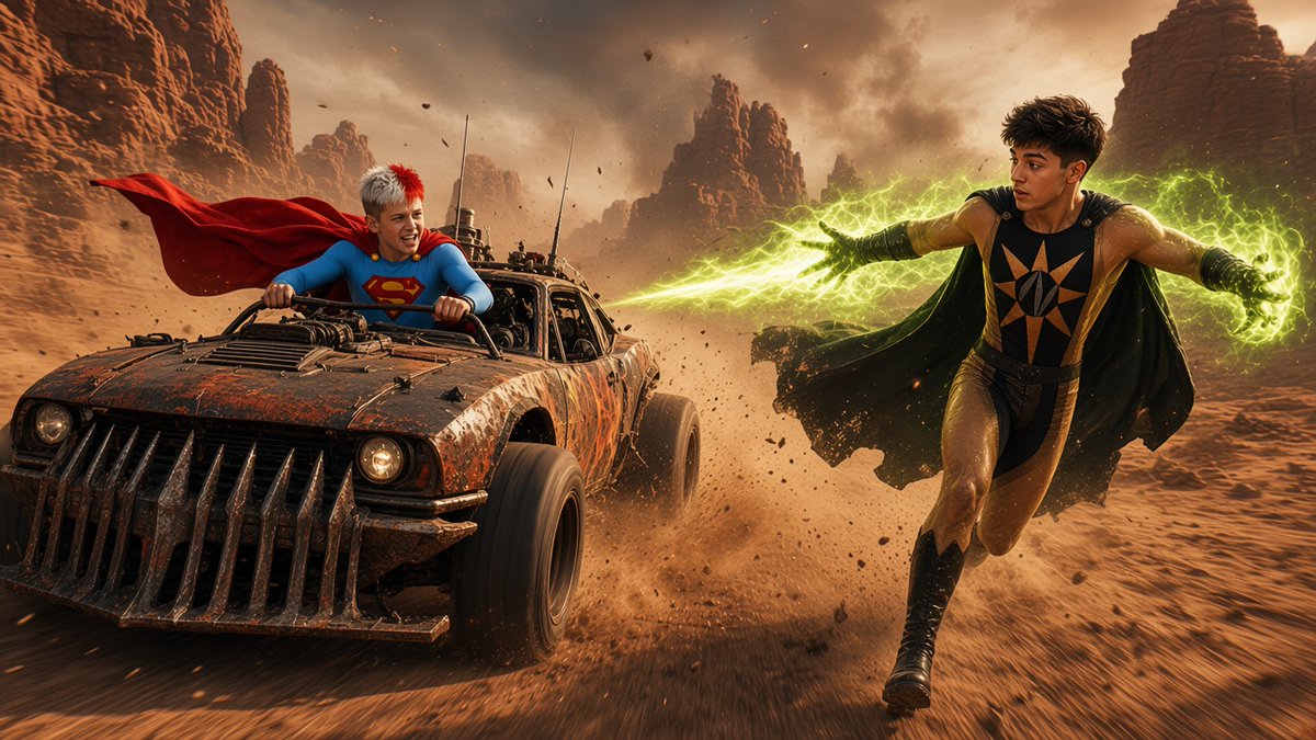 jintor69's tweet photo. SuperJJ and NuclearKai chasing each other in a madmax chase scene
#superman #nuclearman #superboy #nuclearboy https://t.co/E5W4LLRULE