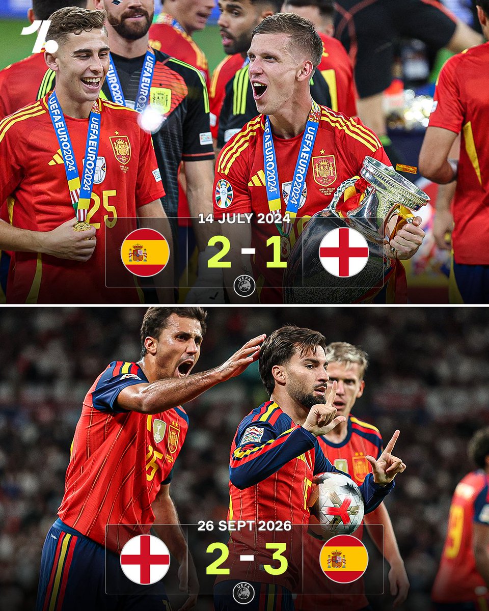 OneFootball's tweet photo. Spain inflict more pain on England as they beat them again in their first meeting since the EURO 2024 final 😬💔🏴󠁧󠁢󠁥󠁮󠁧󠁿 https://t.co/vIg8hmqzZL