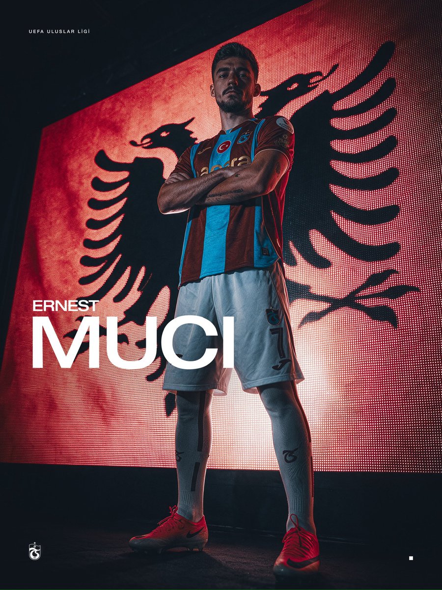 Trabzonspor's tweet photo. Arnavutluk’un UEFA Uluslar Ligi’nde Belarus’u 2-0 mağlup ettiği karşılaşmada takımının ikinci golünü kaydeden futbolcumuz Ernest Muçi’yi tebrik ederiz 👏

🇦🇱 2-0 🇧🇾

⚽️ 45+2' Ernest Muçi https://t.co/eBLxoaLqvw