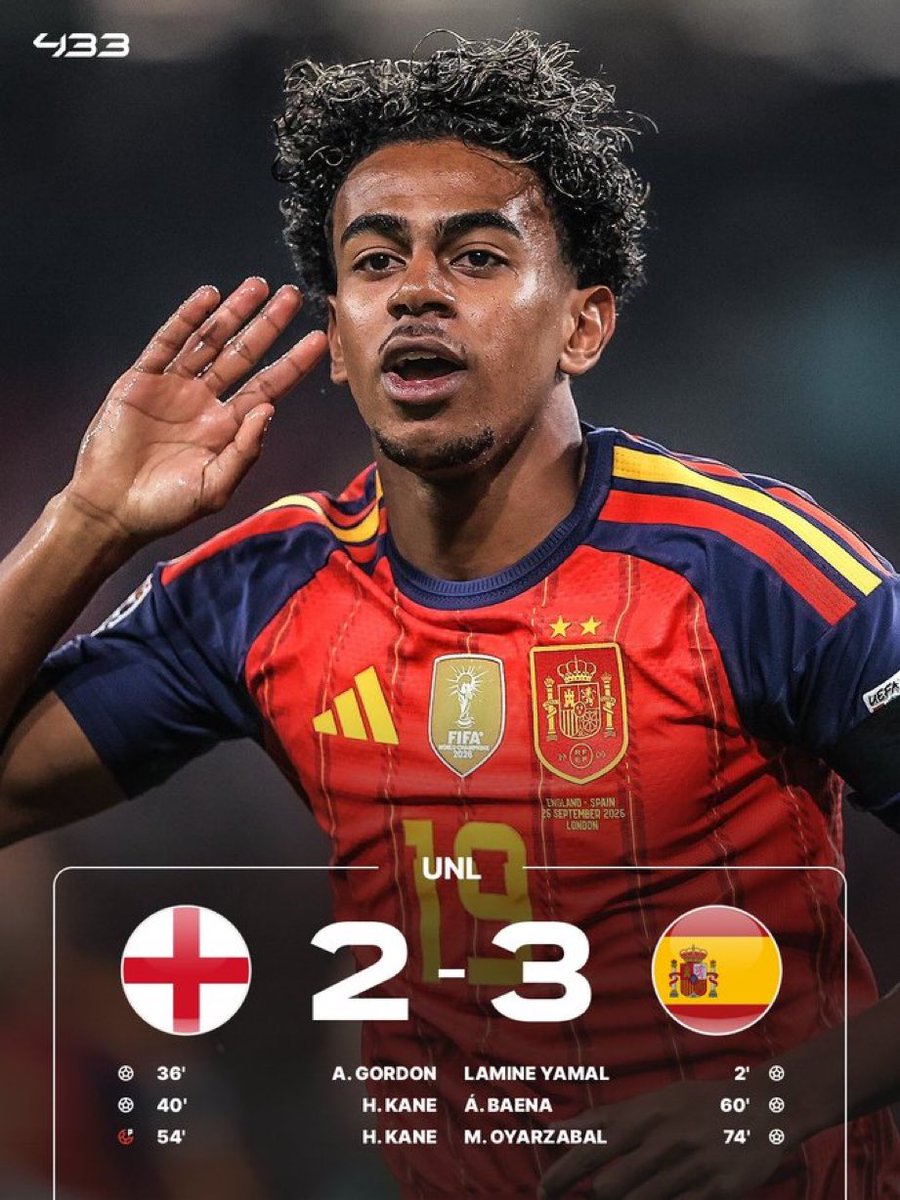 Fooootest's tweet photo. 【試合終了】

🏴󠁧󠁢󠁥󠁮󠁧󠁿イングランド 2-3 スペイン🇪🇸

W杯王者のスペインが激戦を制す🔥

📸@433 https://t.co/DtC00lfurn