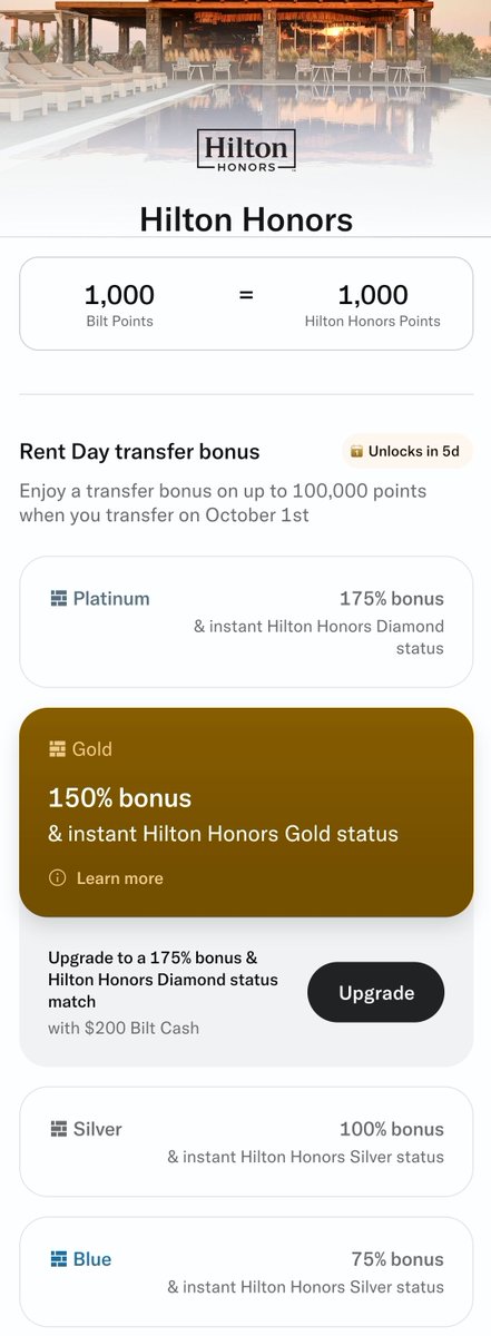 travelswithtech's tweet photo. Bilt is running two transfer bonuses on the same Rent Day for the first time! On Oct 1, you can move points to Amtrak Guest Rewards for up to 100% more and/or send them to Hilton for an instant status match plus a bonus up to 175%. ✈️ 

What are you all planning to do? 🤔 https://t.co/wEQbr3ZzJM