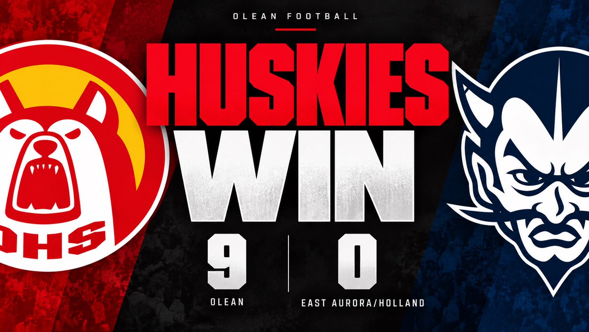 OleanHuskiesFB's tweet photo. HUSKIES WIN. 🐺

Olean 9, East Aurora/Holland 0.

Win No. 1 for Head Coach Terry Burrows. https://t.co/lxRWYOhuEo