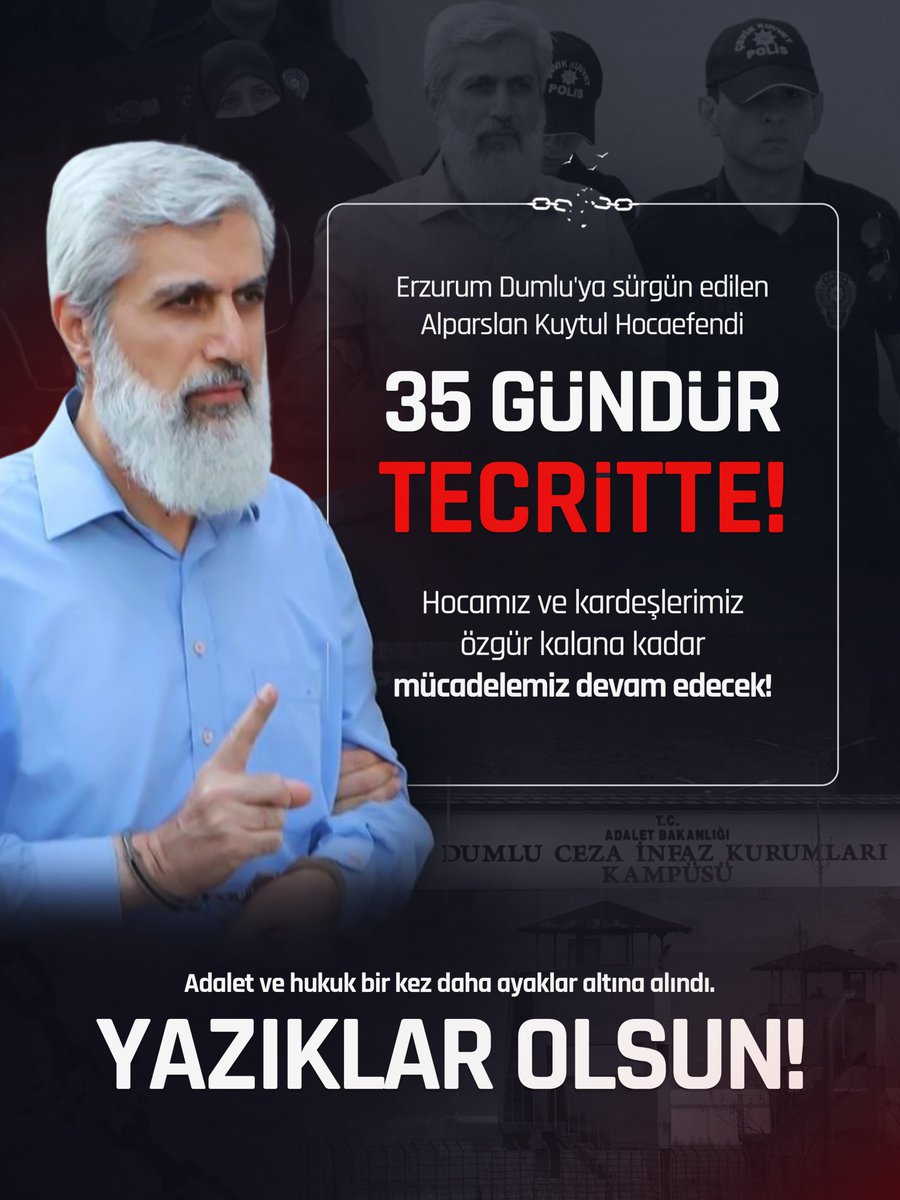 oncu_neslin_hcs's tweet photo. Erzurum Dumlu'ya sürgün edilen Alparslan Kuytul Hocaefendi, 35 GÜNDÜR TECRİTTE!

#YargıEliyleZulüm
AlparslanHocaya Ozgürlük
FurkanHareketi Tertemizdir https://t.co/MdNKbVRR1y