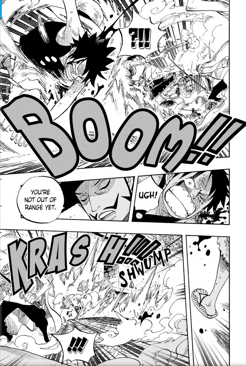 Dawn_Fuchsia's tweet photo. @Laughtale7x Perso juste cette page suffit pour démentir le truc de Mihawk est à fond sur Luffy, le WSM qui fait très peu de dégâts à un HOMME CAOUTCHOUC !! https://t.co/6tN9Klf0Jh