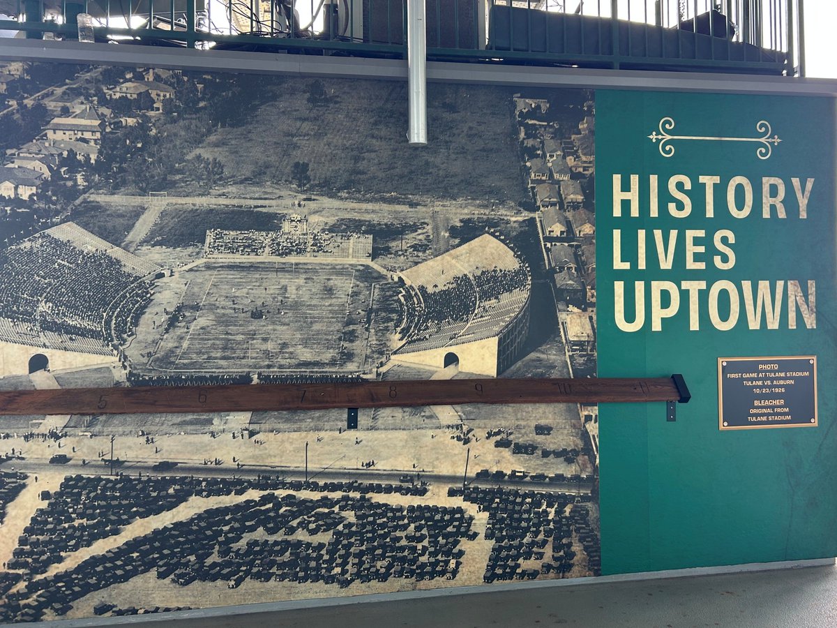 GreenWaveFac's tweet photo. History Lives Uptown

In case you didn't make it out to @GreenWaveFB games against @SouthAlabamaFB &amp; @SouthernMissFB, take a 👀 at our Tulane Stadium recognition on the concourse of Westfeldt Terrace of Yulman Stadium featuring an original 100 year-old bleacher. #RollWave 🌊 https://t.co/RFyEeJ7DA1
