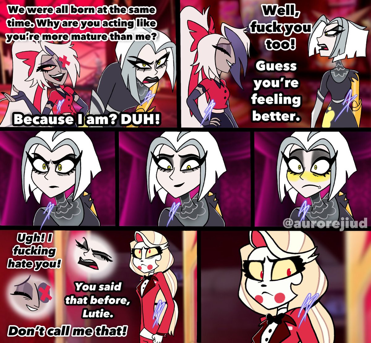 aurorejiud's tweet photo. New Fallen Lute at the #HazbinHotel mini comics:

DRAMA👀

Lute is mad bc Vaggi managed to make her smile &amp; she realizes she’s starting to like her😅#fallenwings

While Charlie’s faith in redemption is shaken by Lute—who hurt her girlfriend (Vaggi’s the one who wants to help her) https://t.co/v2Ho8Wk5km