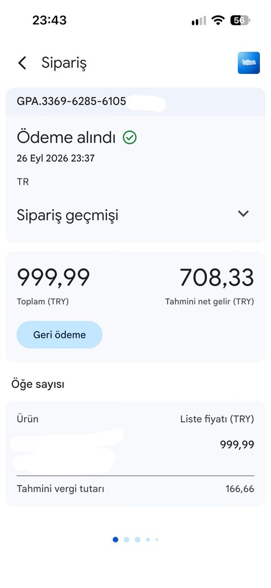 fatihiosdev's tweet photo. 999,99 TL’lik uygulama satışından geliştiriciye ne kadar kalıyor? 👀

Bu ekran görüntüsü kendi uygulamamın gerçek Google Play satışından.

Kullanıcı: 999,99 TL ödedi
Google Play’in gösterdiği tahmini net gelir: 708,33 TL

Peki olay burada bitiyor mu? Hayır. https://t.co/FtWYVpwHnc