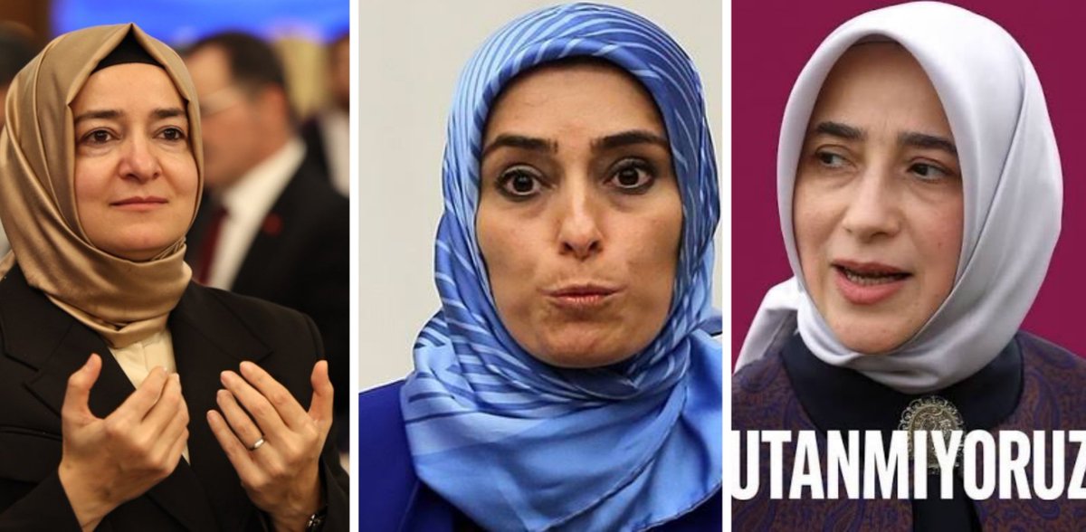kerizmuhalif_'s tweet photo. Ortadaki Zehra Taşkesenlioğlu ve SPK başkanlığı yapan kardeşi hakkında rüşvetten, borsa yolsuzluğundan 213 farklı suç duyurusu yapıldı. Normal şartlarda elde edemeyecekleri devasa bir servetleri ortaya çıktı. Hakkındaki dosyalar ifadeleri dahi alınmadan kapatıldı.

Soldaki Akp genel başkan yardımcısı Fatma Betül Sayan Kaya'nın bütün akrabaları devlet kademesinde üst düzey bürokrat yapıldı. Şu anda da borsa ve fon üzerinden milletin parasına çökerek 2 milyar liralık vurgun yaptıkları konuşuluyor ve henüz bir yalanlama ya da açıklama gelmedi.

Sağdaki Özlem Zengin, binlerce Türk genci liyakatsiz atamalardan dolayı bunalıma girip intihar ederken, utanmadan açıkça kendi akrabalarını sınavsız ve mülakatsız şekilde kamu kurumlarında yüksek görevlere getirtti. Mecliste bu duruma tepki gösterilip kendisine hiç utanmıyor musunuz diye sorulunca "evet utanmıyoruz, gurur duyuyoruz" diye cevap verdi.

Üçü de yıllarca hak etmedikleri bir imparatorluk sürerek, zaten hak etmeden geldikleri görevlerini hep kötüye kullanarak devasa servetlerin peşine düşüp kendi dünyalarını yeşerterek binlerce insanın dünyalarını karatmaktan çekinmediler, hiç utanmadılar, tereddüt bile etmediler, kul hakkı nedir düşünmediler. Biz ne yapıyoruz demediler, taşıdıkları dinî kimliklerine zarar verip vermediklerini umursamadan dünyalık dertlerin ve zevklerin peşine düştüler, açgözlülükten ve hırstan gözleri döndü.

Sonuçta hiçbirine bir şey olmadı ve olmayacak. En fazla, görevlerinden afları istenilip random bir ülkeye büyükelçi olarak gönerilme cezası alıp yaptıkları her şey yanlarına kâr kalarak yaşamaya devam edecekler.