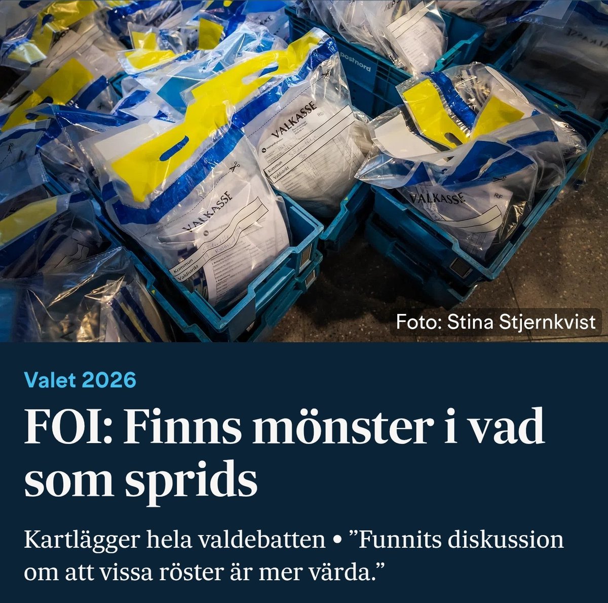 InteSosseSe's tweet photo. "Finns ett mönster" 🤡 Japp, mönstret är att folk är asförbannade på alla rapporter om att valet gått helt fel till. 

Tänk om dessa resurser istället gick till att faktiskt utreda alla spår och till att säkra kommande val. 

Var är alla mannen på gatan intevjuer -> https://t.co/0KrhMGSQ68
