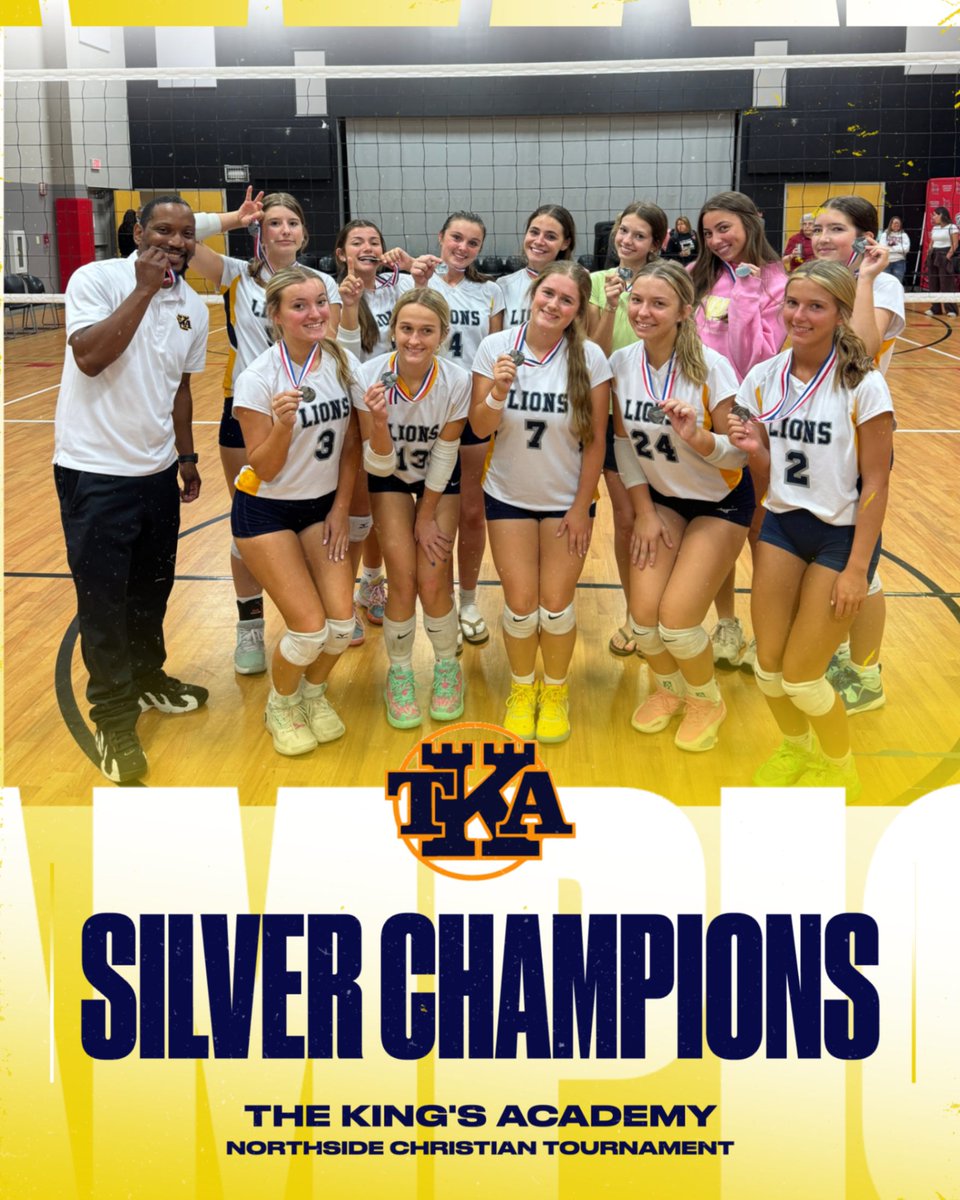 kingsathl's tweet photo. Varsity Volleyball caps off a great Homecoming Week by capturing the Silver Bracket Championship at Northside Christian today! 
#GOLions https://t.co/X2aiW3zaet