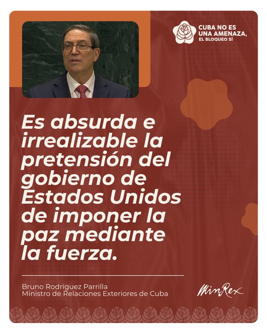 MINSAPCuba's tweet photo. 🇨🇺 Cuba es un país de paz. Lo evidencian décadas de cooperación internacional, solidaridad y respaldo a las Naciones Unidas.

Presentar a una nación pequeña y en desarrollo como "amenaza" para la mayor potencia del planeta es una falacia.

¡#CubaNoEsUnaAmenaza, el bloqueo sí! https://t.co/7XIV1eJgup