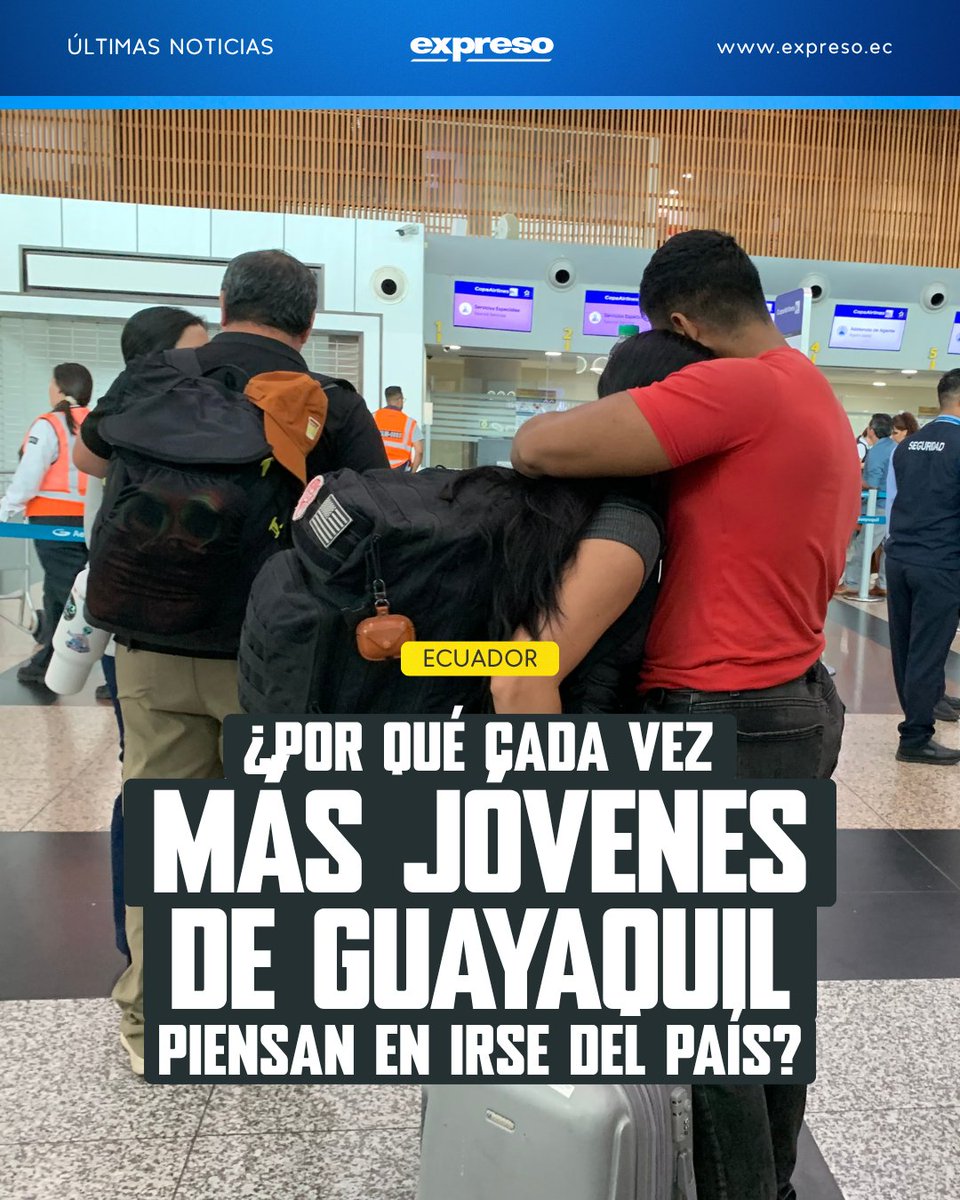 Expresoec's tweet photo. Inseguridad, falta de oportunidades y empleo inestable están llevando a jóvenes guayaquileños a considerar otros países para construir su futuro.

La nota completa 👇
https://t.co/5re3fFSHFO https://t.co/Lvgn4PW708