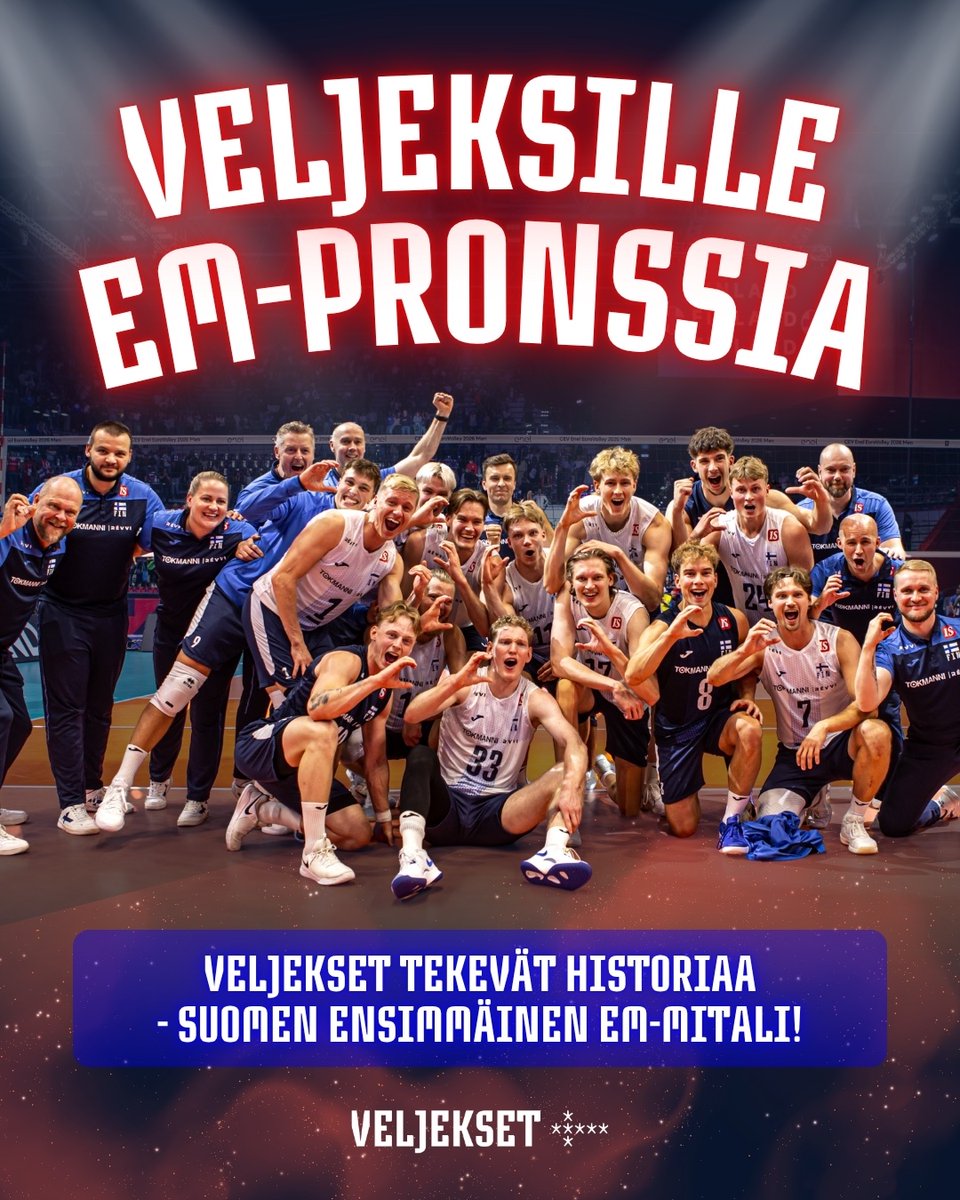 FinnVolleyBall's tweet photo. MITÄ TÄÄLLÄ TAPAHTUU - USKOTTEKO KOTONA!😱🤩
VELJEKSILLE EM-PRONSSIA!🥉😍🇫🇮

Tämä joukkue tekee historiaa – Suomi voittaa ensimmäisen EM-mitalinsa!🥹❤️‍🔥🥉

#Veljekset #EuroVolleyM #lentopallo #volleyball https://t.co/T8T5AFpf0r
