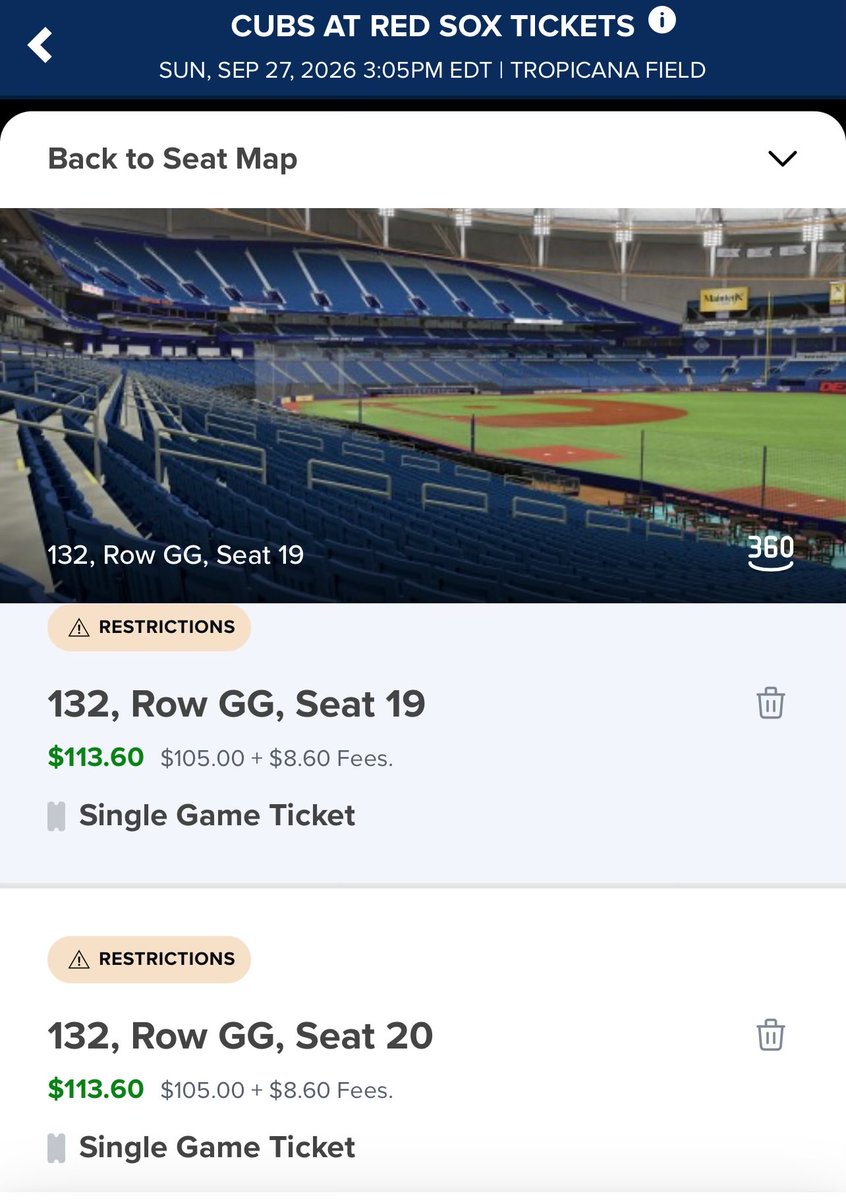 ScottFriedman3's tweet photo. .@RaysBaseball trying to make some dough for Sunday’s neutral site game between @Cubs @RedSox ‼️

No 🎟️ is listed under a $100 rn…

ℹ️MLB Ball Park App https://t.co/aYTIsor5lY