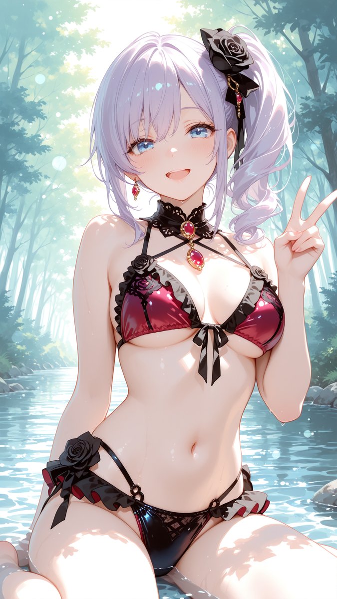 monaka_aiart's tweet photo. おはようございます～☀
今日はパープルちゃんの赤×黒ビキニだよ🌹
#AIイラスト
SFW anime-style illustration. Swimsuit illustration. https://t.co/5z4vOT2ZLp