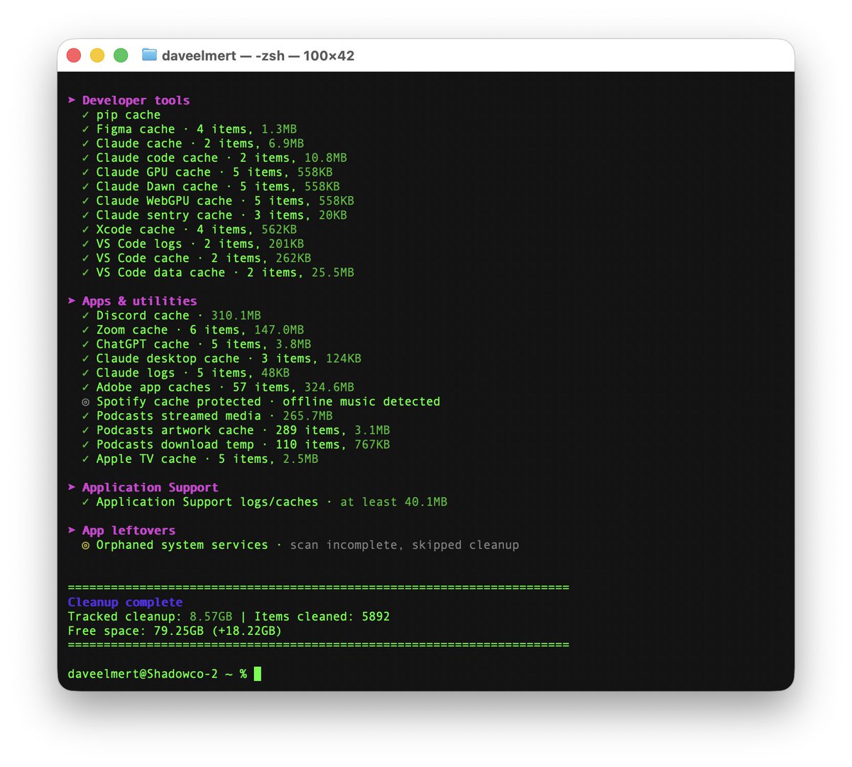 davelmert's tweet photo. Just cleaned up my mac with https://t.co/t9XxhyxYSO and freed up 18gigs. Simple, no fancy bloated apps, also it's open source on GitHub.￼ https://t.co/DZUTJNnQ2s