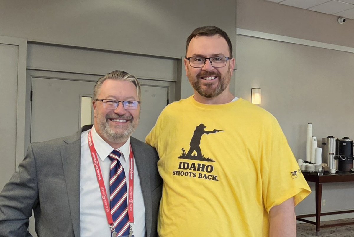 Idaho2AAlliance's tweet photo. Great talking with @GunWashington and hearing how jealous he is of Idaho's freedoms.  Always welcome in Idaho brother! https://t.co/dbHCbQesOI