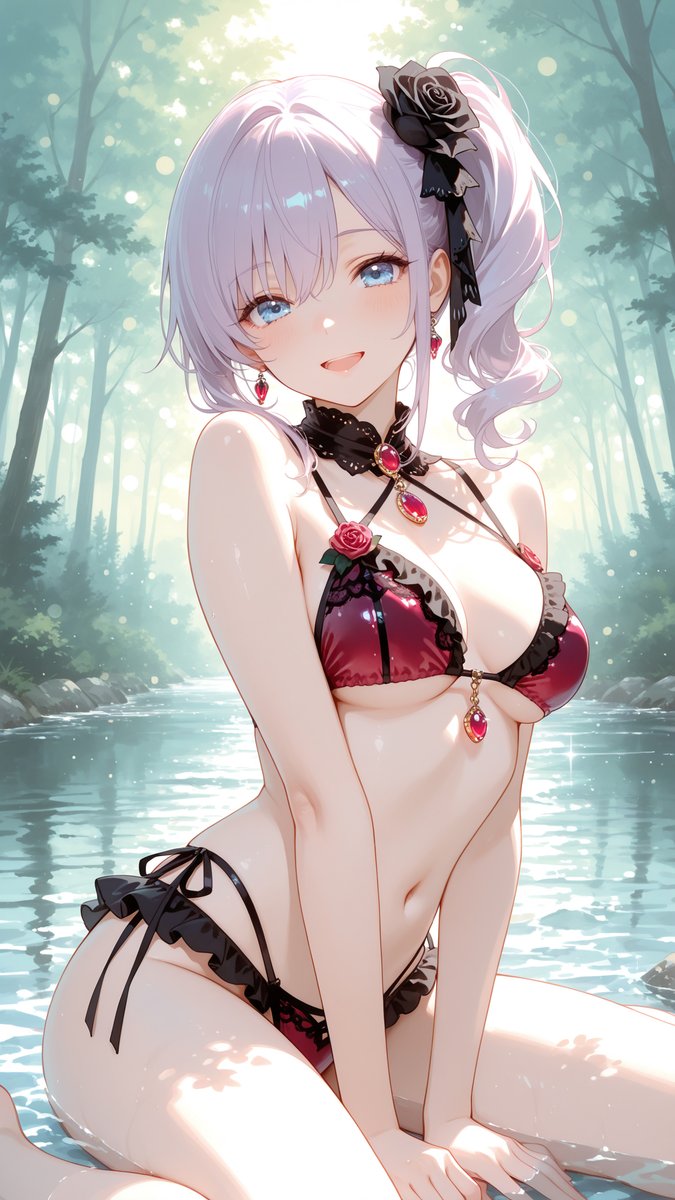 monaka_aiart's tweet photo. おはようございます～☀
今日はパープルちゃんの赤×黒ビキニだよ🌹
#AIイラスト
SFW anime-style illustration. Swimsuit illustration. https://t.co/5z4vOT2ZLp