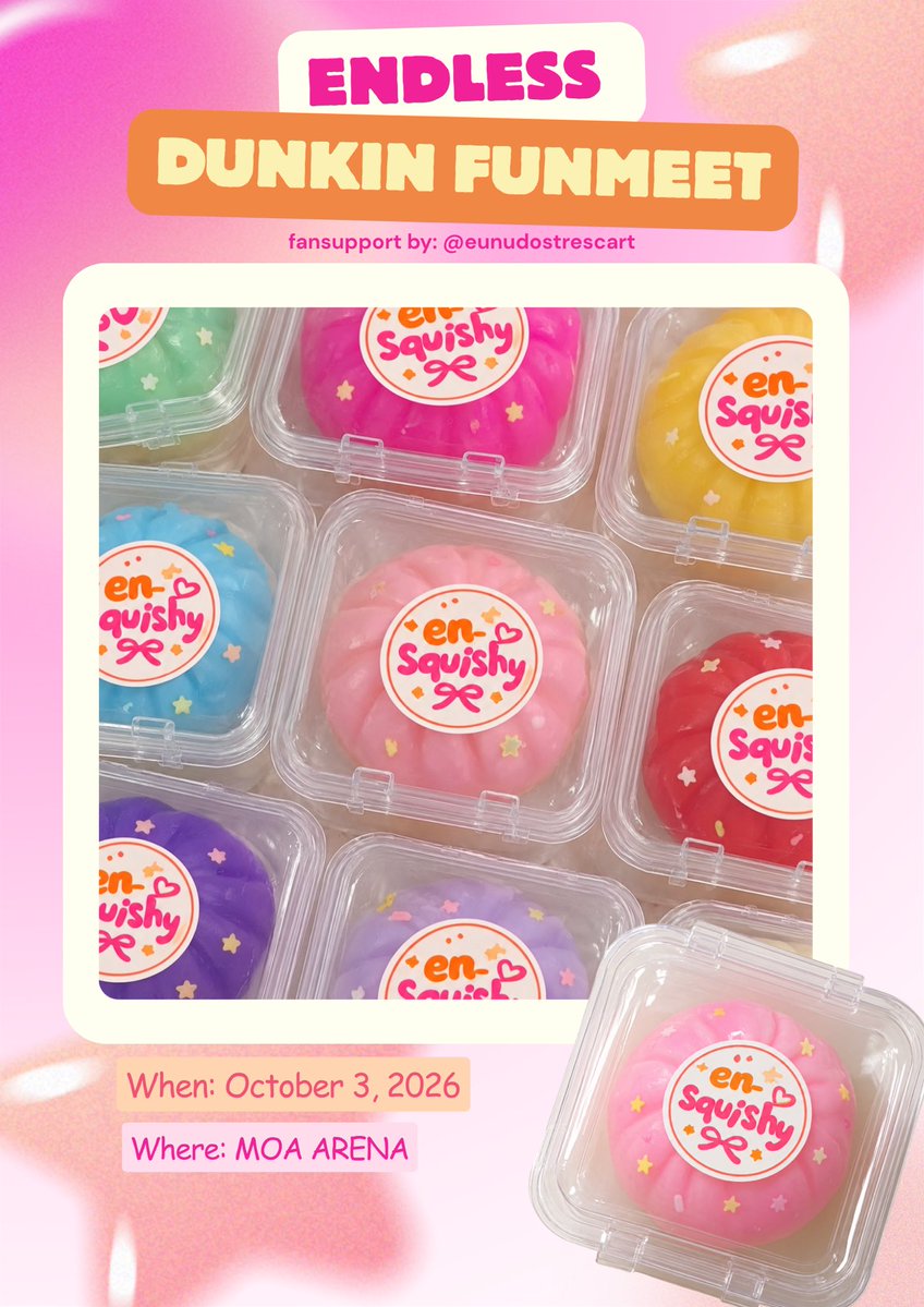 eunudostrescart's tweet photo. — ˗ˋ enhypen x dunkin funmeet ˊ˗ —
fan support by eunudostrescart 

hi! I'll be giving away (mini taba squishy) on d-day! 😁

to claim:
✦ mbf, like, &amp; rt 
✦ strictly 1:1 ratio  
✦ PLEASE approach me nicely

— open for d-day trades ! see u 💘

#DunkinPH_ENDLESS #ENHYPEN https://t.co/PbtiD2aJTM