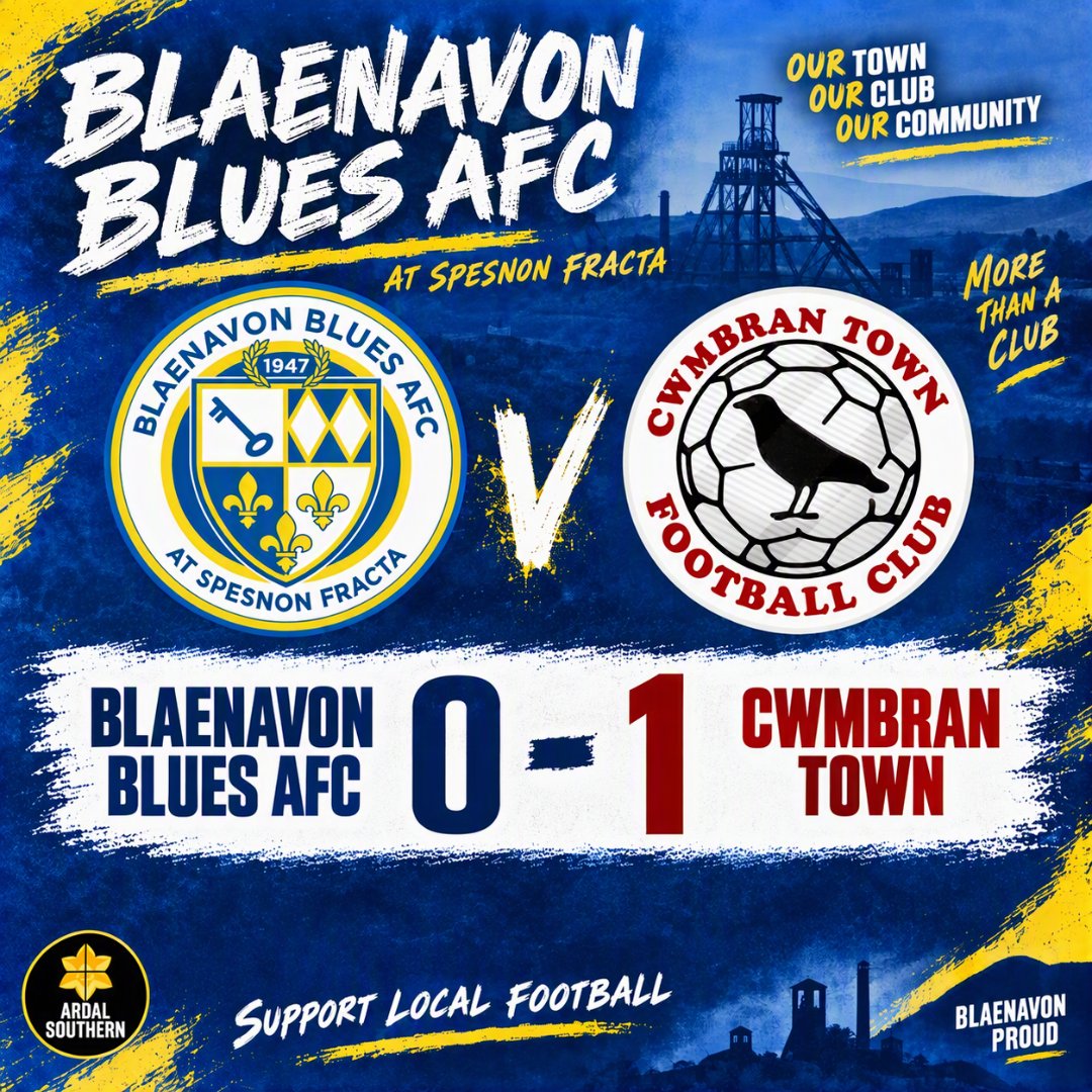 blaenavonblues's tweet photo. Ardal Southern league
Final Score
#Blues 0-1 Cwmbran Town (L.Jeanne) https://t.co/aRSK7zTc1A