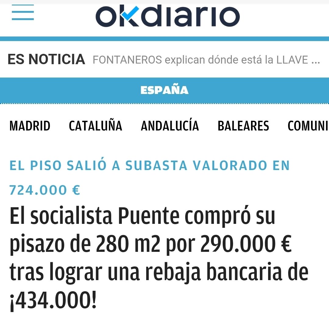 Azor1960's tweet photo. Hace unos años Oscar Puente compró un piso por 290.000 euros, cuando ese mismo piso salió a subasta por casi el triple. Nadie sabe por qué esa enorme rebaja bancaria

El piso en cuestión era producto de un EMBARGO del Banco

Ahora resulta que Oscar Puente es un fondo buitre
😂😂 https://t.co/WjwRcO5x3v