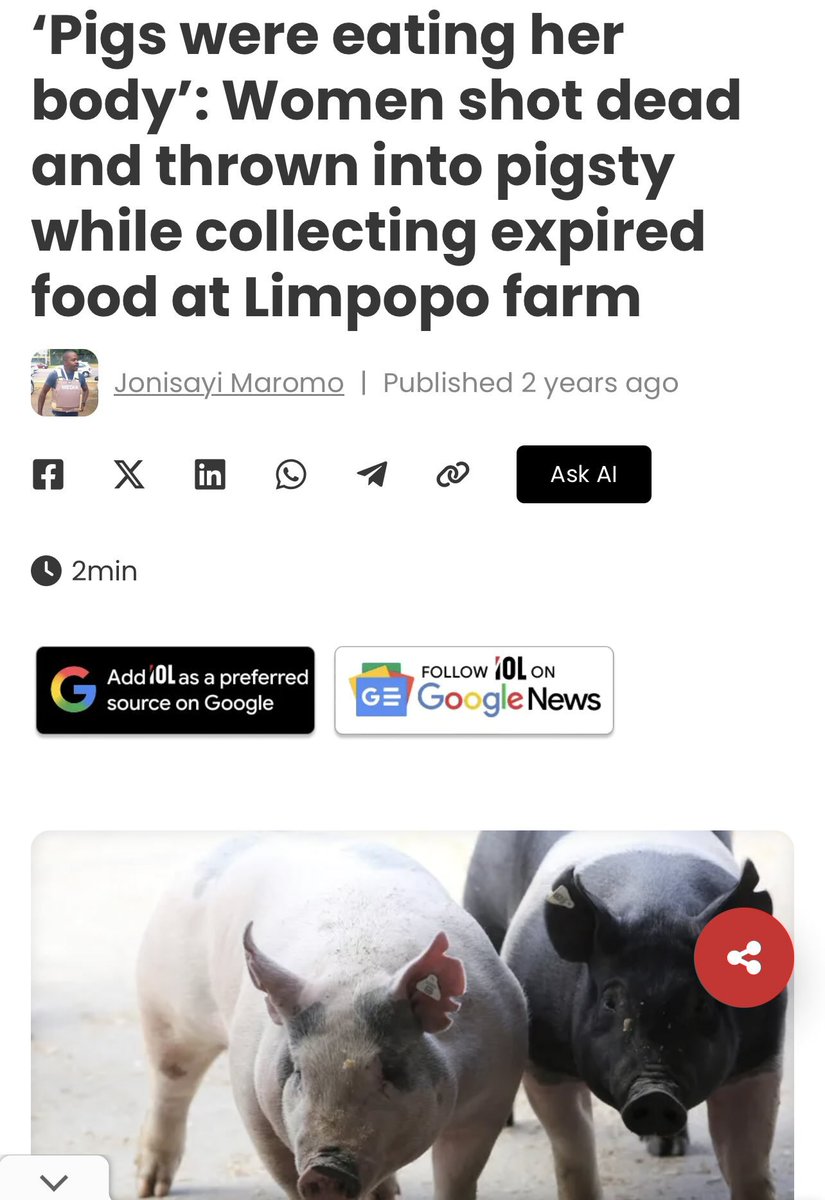 PatX2020's tweet photo. @ErnstRoets This is Maria Makgato. She was murdered at a farm by White Afrikaaners and her body was fed to the pigs by the perpetrators! 💔💔💔🚨🚨🚨 https://t.co/6fYgUPqaTt