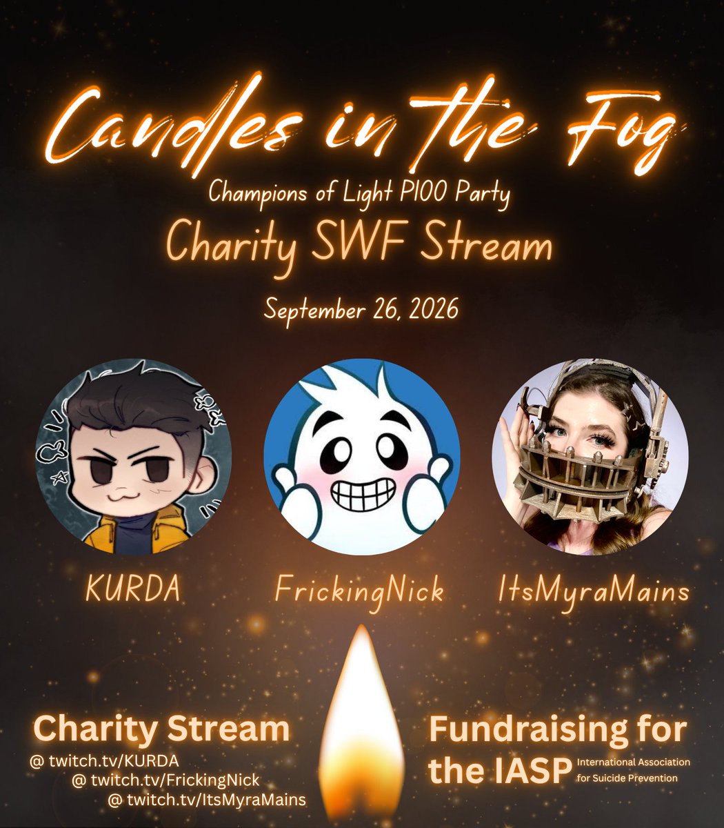 ItsMyraMains's tweet photo. 3PM ET TODAY! P100 Alan Wake swf with @KUURDAA and @Fricking_Nick for @CandlesInTheFog. I hit my charity incentive, so I'll be in Alan Wake cosplay 🔦

Stretch incentive: Perform Herald of Darkness on stream (I know the shmoves) COME SEE THE CHAMPIONS OF LIGHT 🧡 https://t.co/5QkRkScK4l